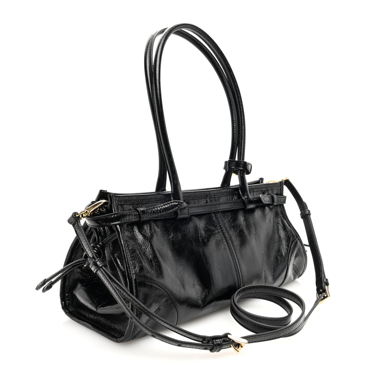Shiny Nappa Medium Shoulder Bag Black