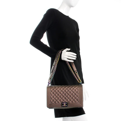 Chanel Iridescent Goatskin Quilted New Medium Boy Flap Dark Gold 2 of 9