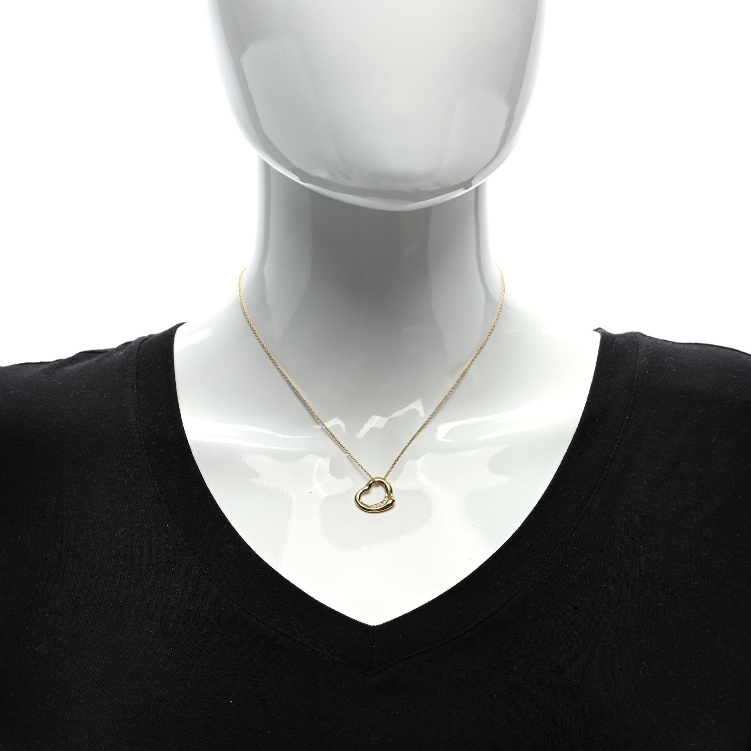 Tiffany 18K Yellow Gold Diamond 16mm Elsa Peretti Open Heart Pendant Necklace 2 of 5