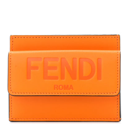 Fendi Vitello King Tamponato Logo Embossed Fold Over Card Holder Wallet Clementine 1 of 8