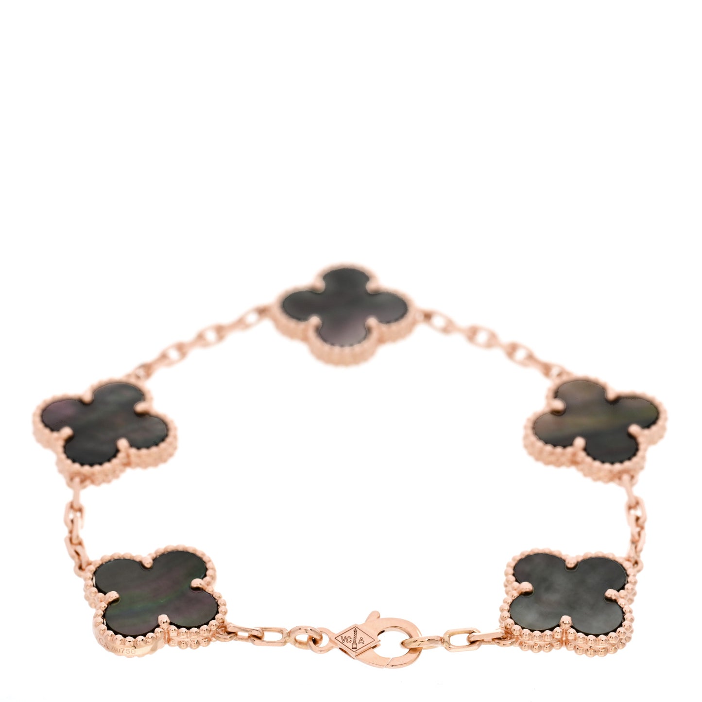 18K Rose Gold Gray Mother of Pearl 5 Motifs Vintage Alhambra Bracelet