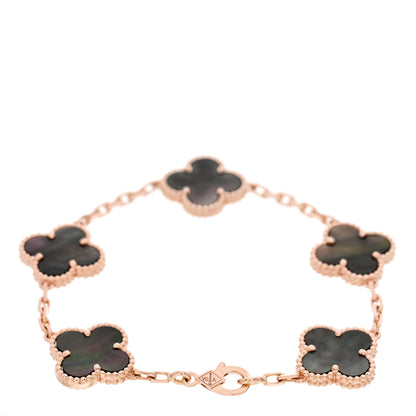 Van Cleef & Arpels 18K Rose Gold Gray Mother of Pearl 5 Motifs Vintage Alhambra Bracelet 2 of 5