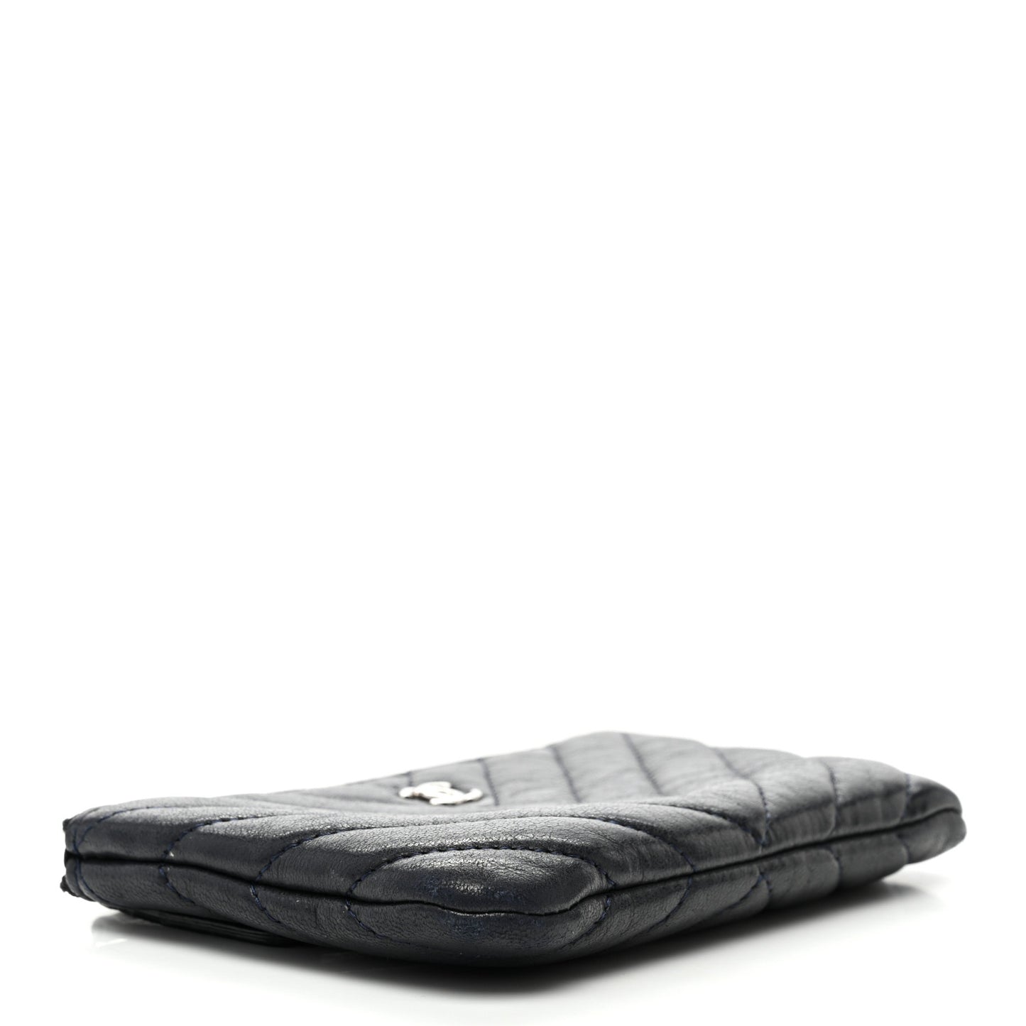 Lambskin Chevron Quilted Studded Small Cosmetic Case Dark Navy