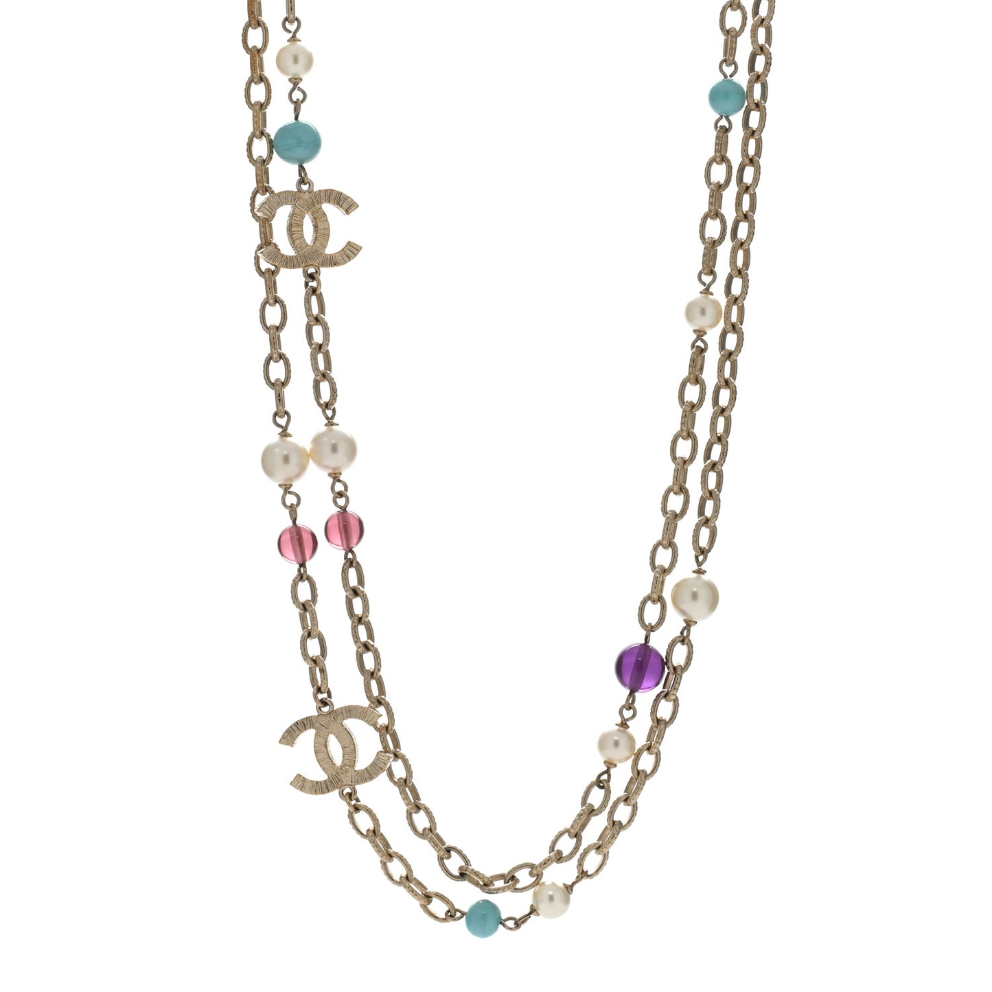 Beaded Pearl Glass CC Necklace Gold Multicolor