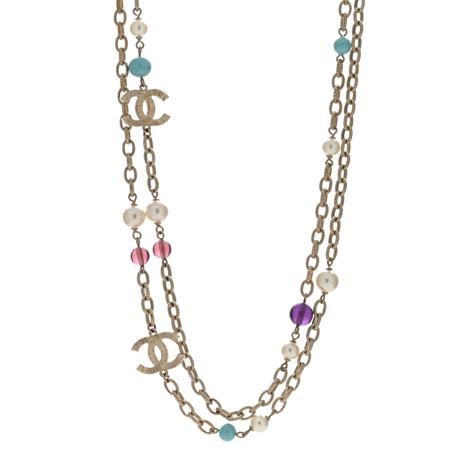Chanel Beaded Pearl Glass CC Necklace Gold Multicolor 1 of 4