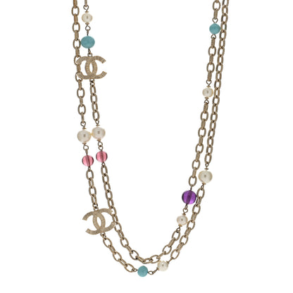 Chanel Beaded Pearl Glass CC Necklace Gold Multicolor 1 of 4