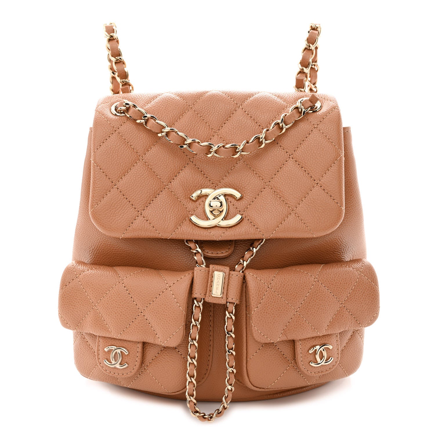 Chanel Shiny Caviar Quilted Medium Duma Pockets Drawstring Backpack Dark Beige 1 of 10