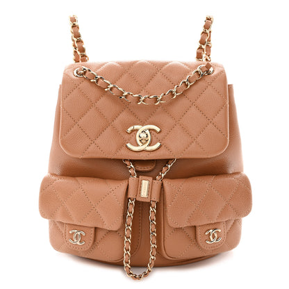 Chanel Shiny Caviar Quilted Medium Duma Pockets Drawstring Backpack Dark Beige 1 of 10
