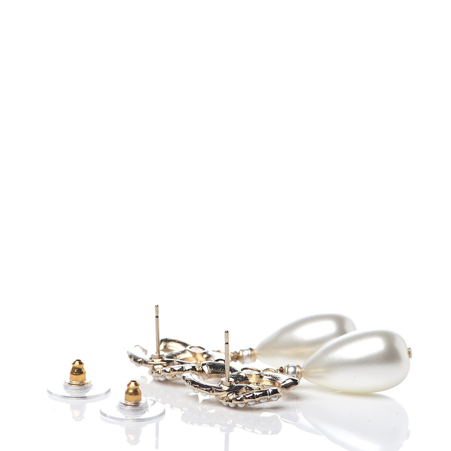 Pearl CC Drop Earrings Gold Pearly White