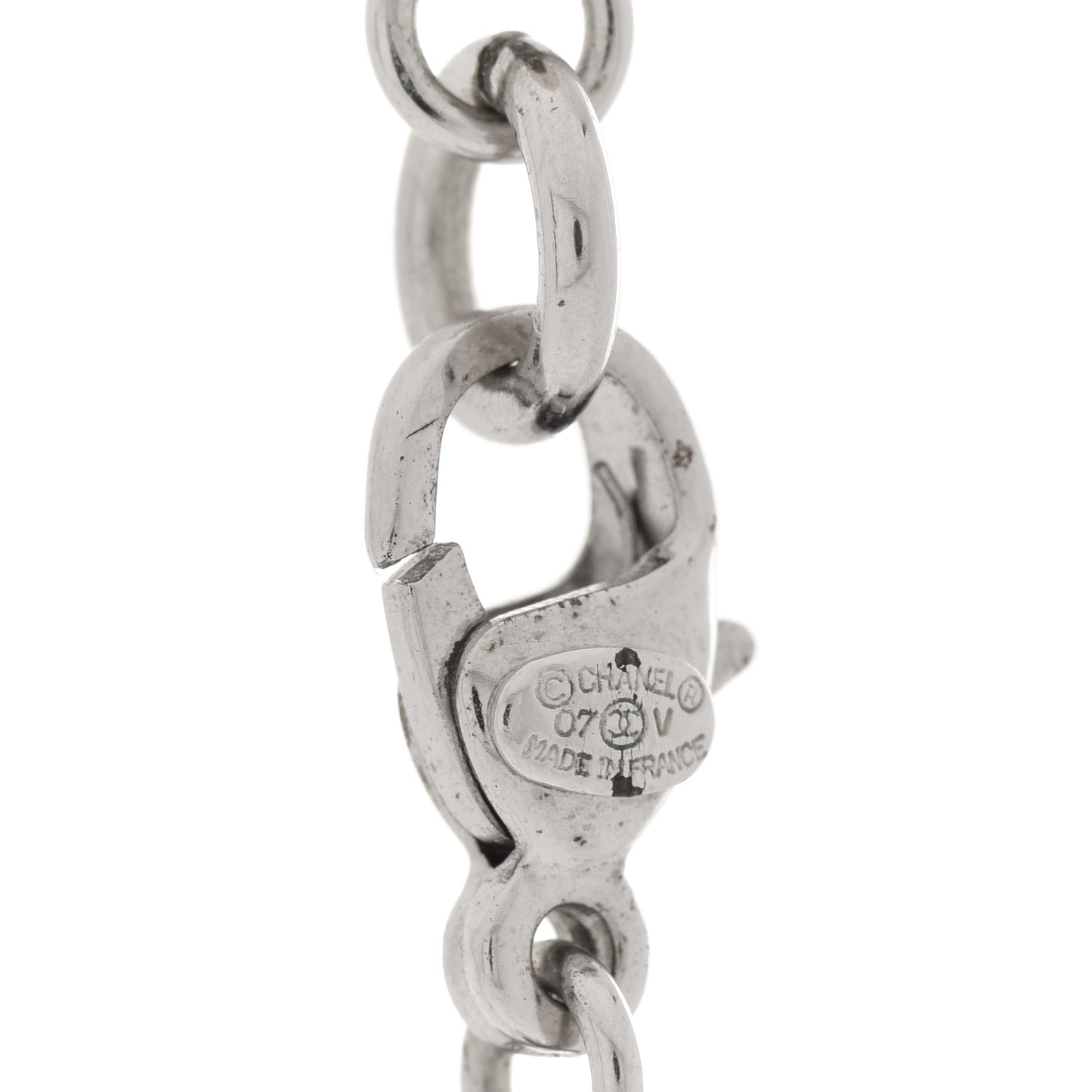 Graduated Pearl CC Long Necklace Silver