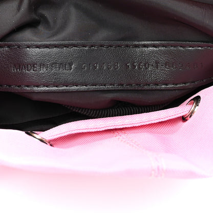 Balenciaga Recycled Sport Nylon Logo Embroidered Wheel Drawstring Bucket Bag XS Pink White 7 of 10