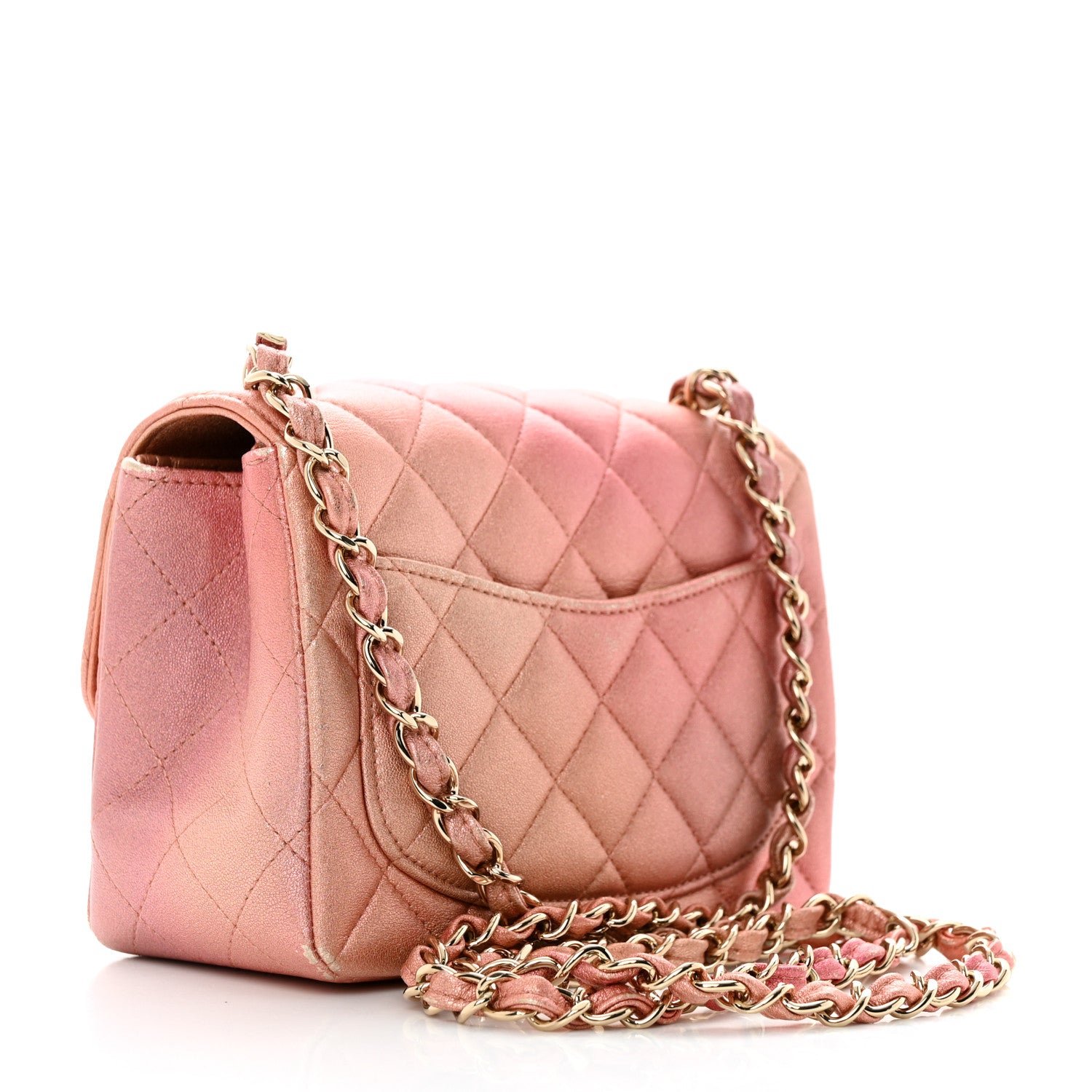 Chanel Metallic Lambskin Quilted Ombre Mini Square Flap Pink 3 of 11