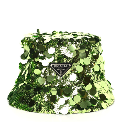 Prada Paillettes Metal Triangle Logo Womens Bucket Hat S Lime 1 of 6