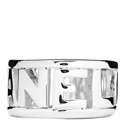 Chanel Sterling Silver Logo Wide Band Ring 53 6.5 3 of 4
