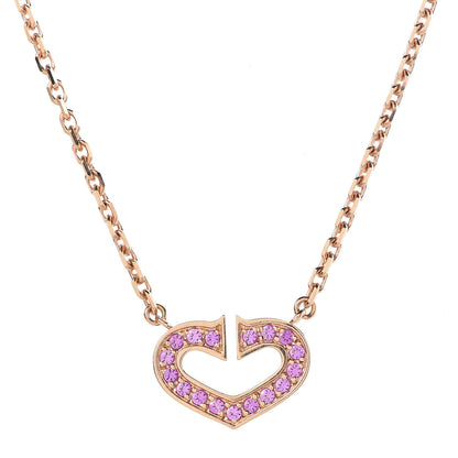 Cartier 18K Yellow Gold Pink Sapphire Hearts and Symbols Pave Necklace 4 of 7