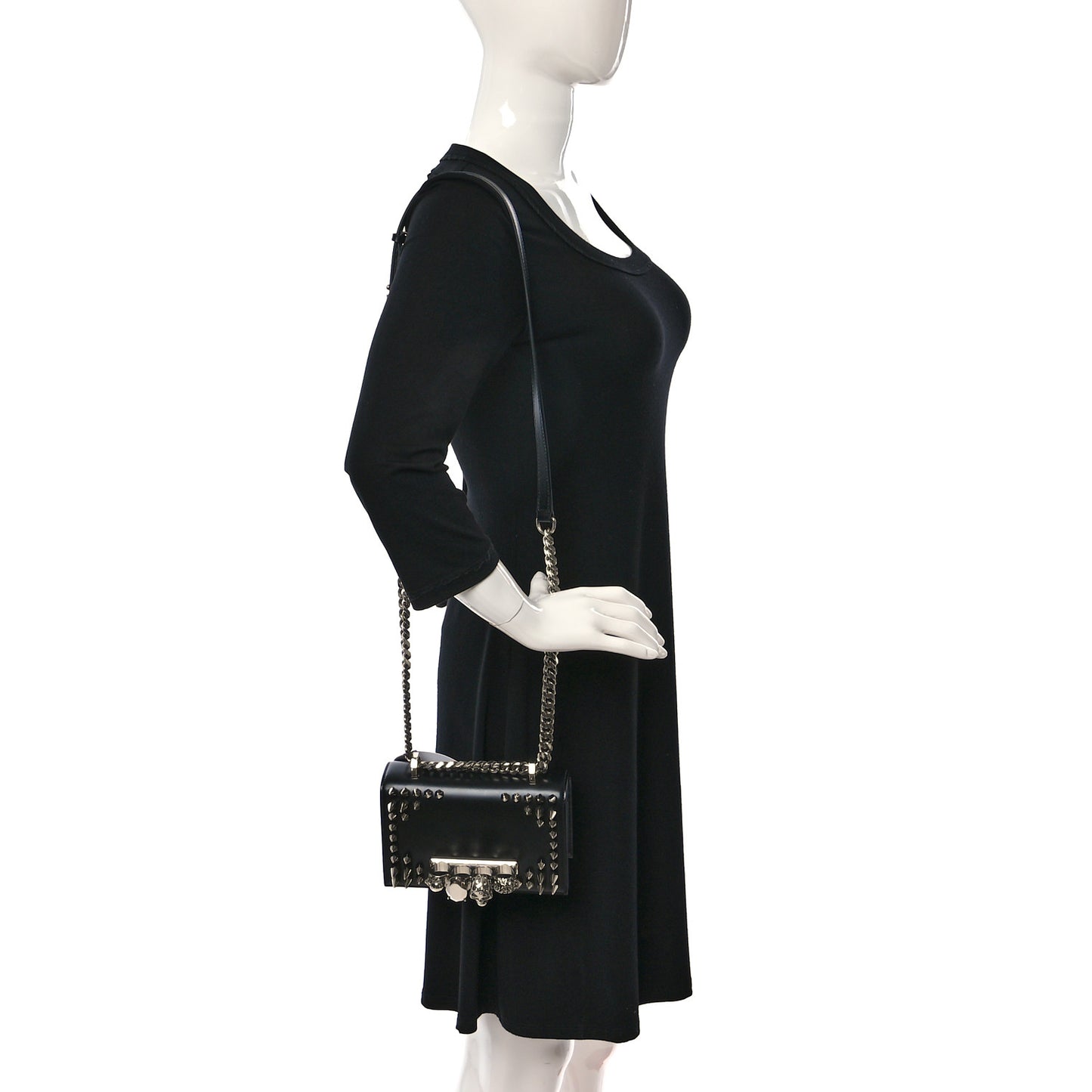 Calfskin Studded Knuckle Satchel Black Silver