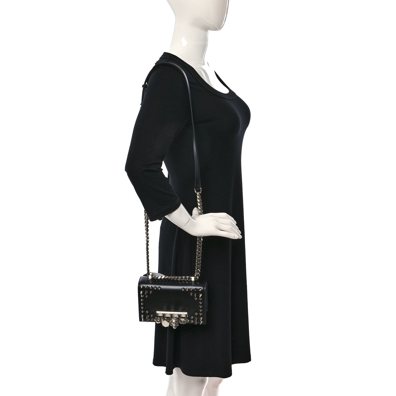 Alexander McQueen Calfskin Studded Knuckle Satchel Black Silver 2 of 10