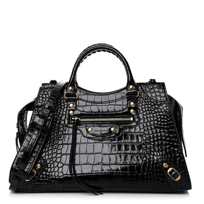 Balenciaga Shiny Supple Calfskin Crocodile Embossed Brass Hardware Neo Classic City Black 1 of 10