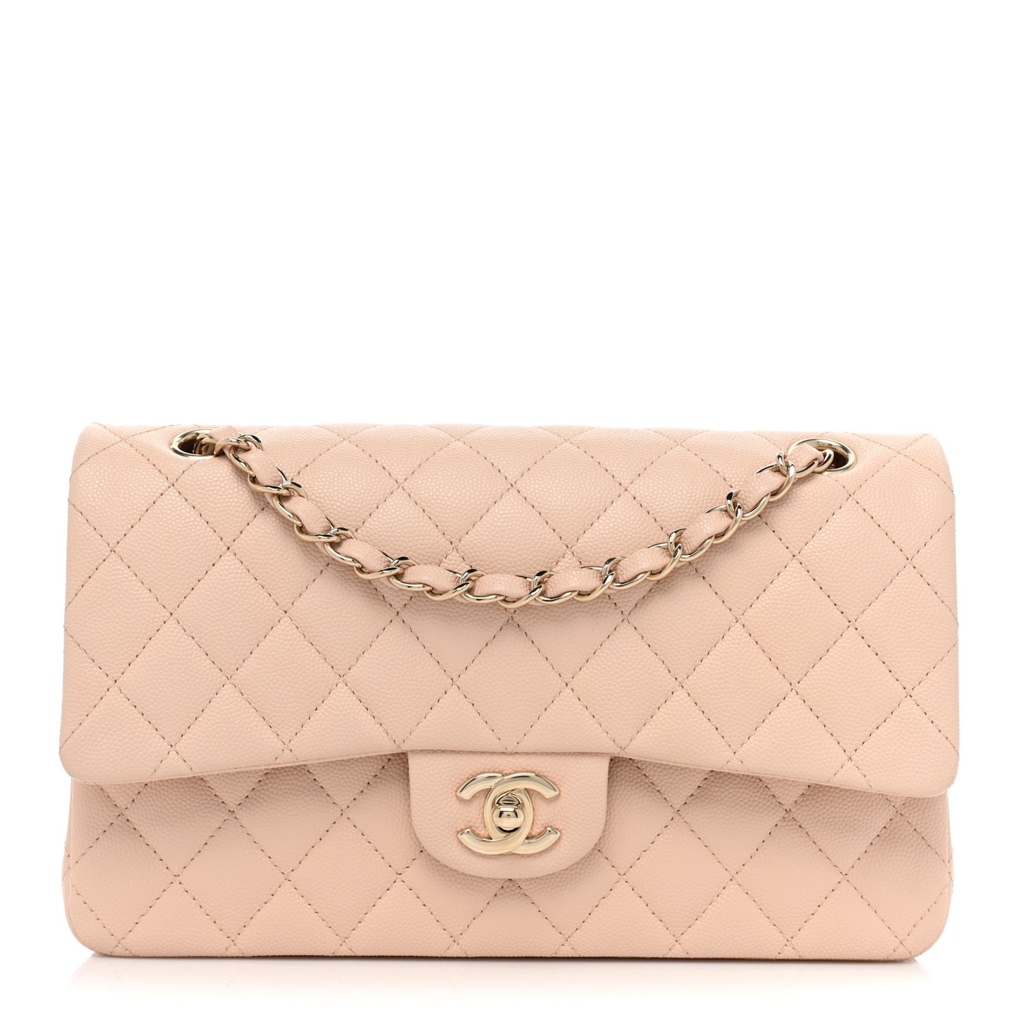 Caviar Quilted Medium Double Flap Light Beige