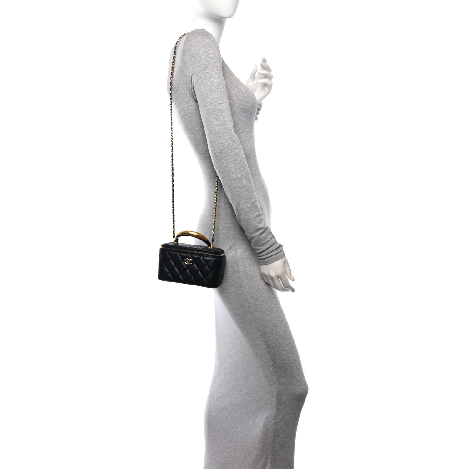 Chanel Lambskin Quilted Metal Small Top Handle Vanity Case With Chain Black 2 of 13