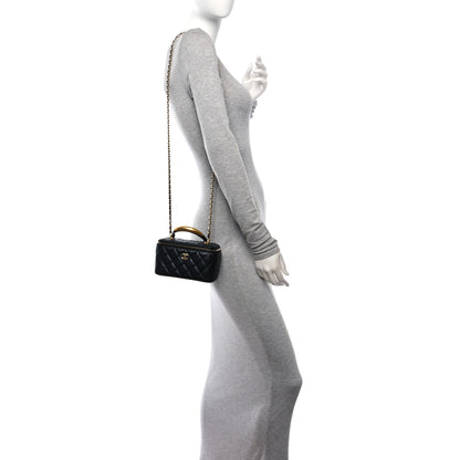 Chanel Lambskin Quilted Metal Small Top Handle Vanity Case With Chain Black 2 of 13