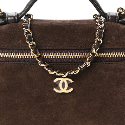 Chanel Suede Calfskin Top Handle Trapeze Small Vanity Case With Chain Dark Brown 8 of 10