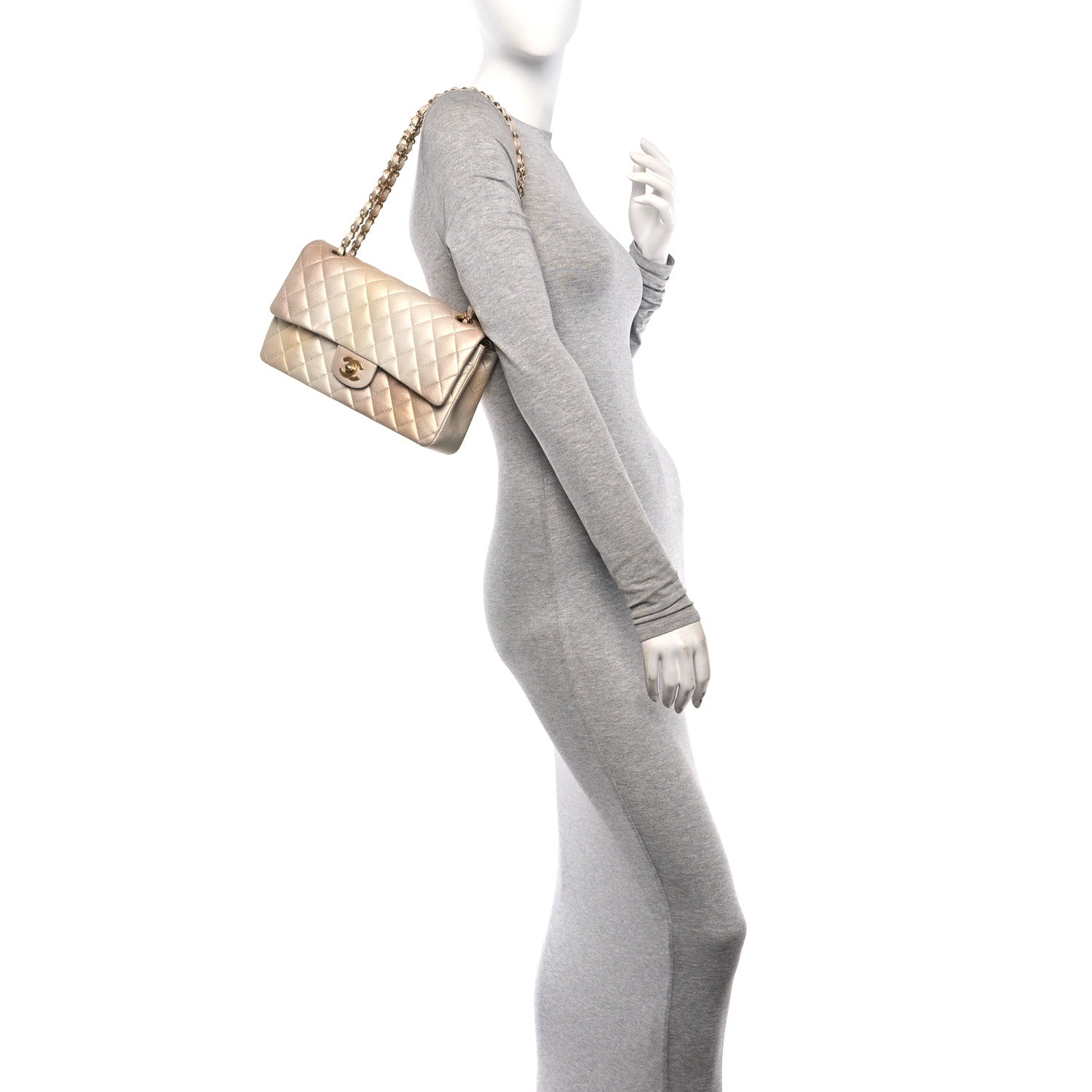 Chanel Metallic Goatskin Quilted Ombre Medium Double Flap Gold 2 of 12
