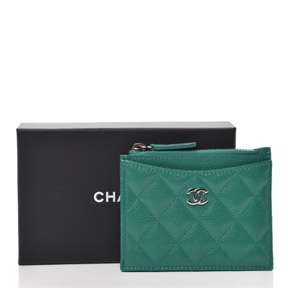 Chanel Caviar Quilted CC Zip Card Holder Green 8 of 8