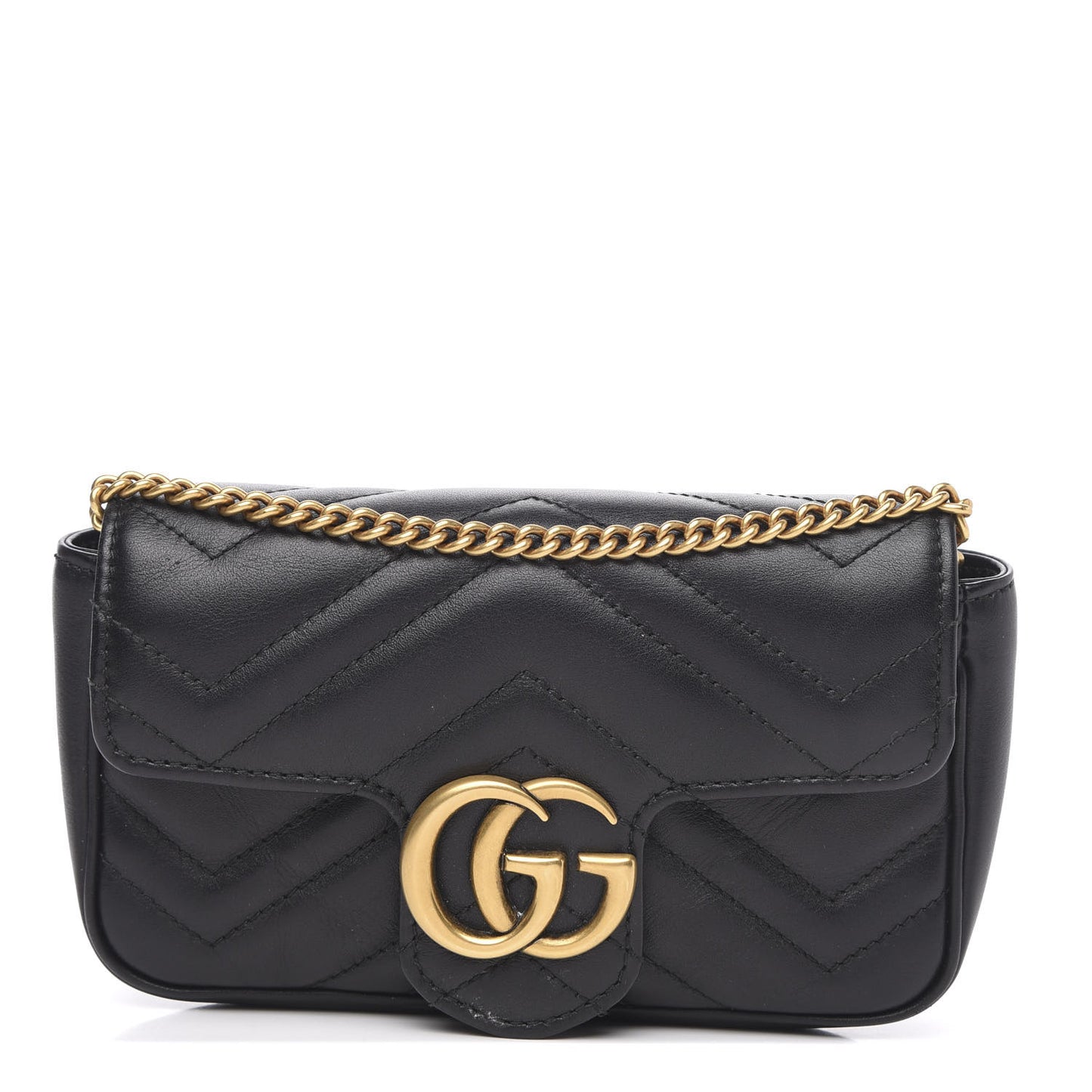 Calfskin Matelasse Super Mini GG Marmont Shoulder Bag Black