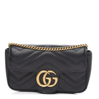 Gucci Calfskin Matelasse Super Mini GG Marmont Shoulder Bag Black 1 of 13