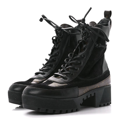 Louis Vuitton Suede Calfskin Monogram Laureate Platform Desert Boots 40 Black 3 of 8