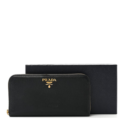 Prada Daino Bi-Color Zip Around Wallet Black Fuoco 14 of 14