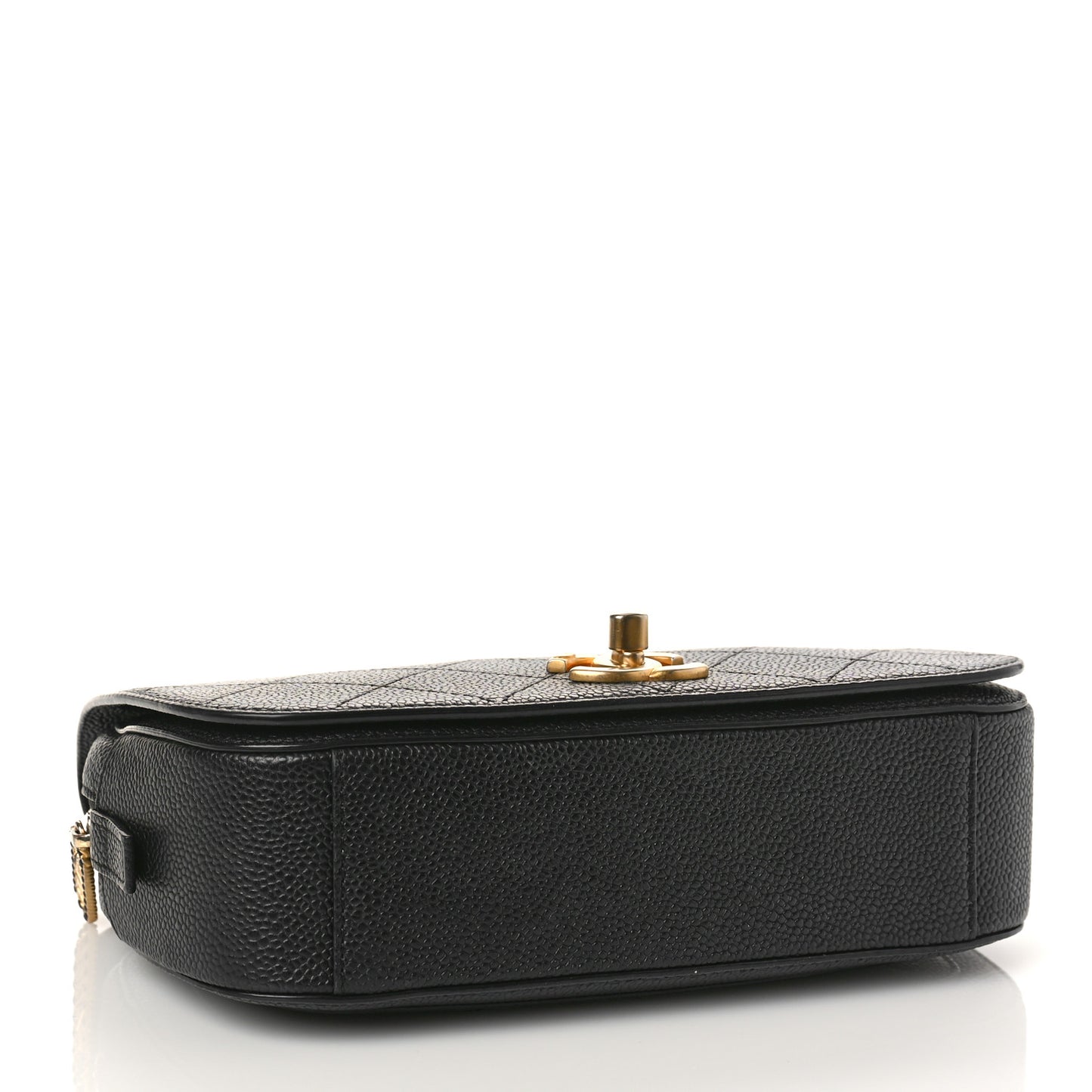 Caviar Stitched Messenger Flap Bag Black