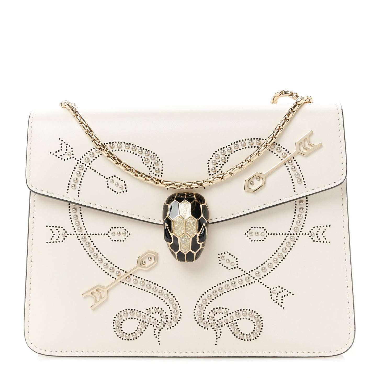 Calfskin Studded Serpenti In Love Forever Crossbody Bag White