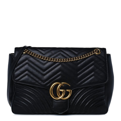 Gucci Calfskin Matelasse Large GG Marmont Shoulder Bag Black 1 of 14