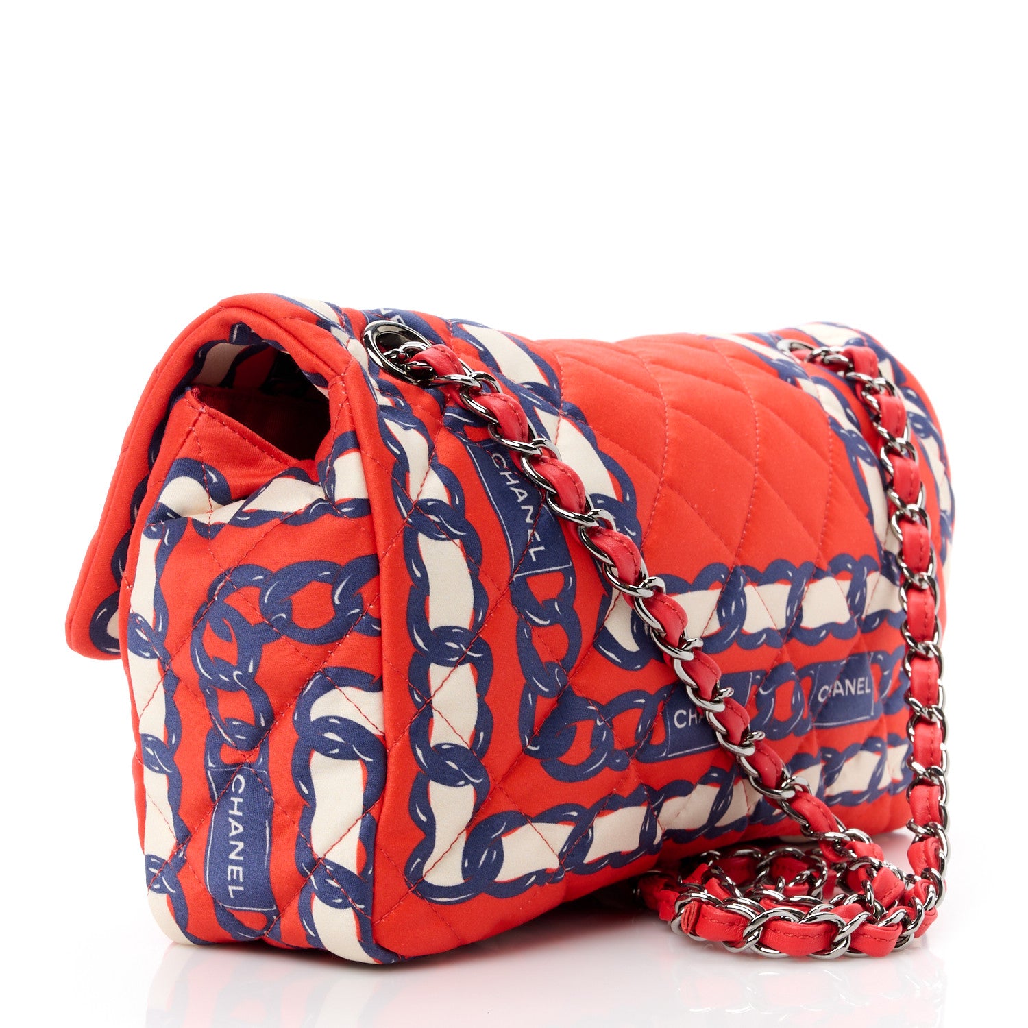 Chanel Silk Chain Printed Medium Single Flap Red 3 of 14