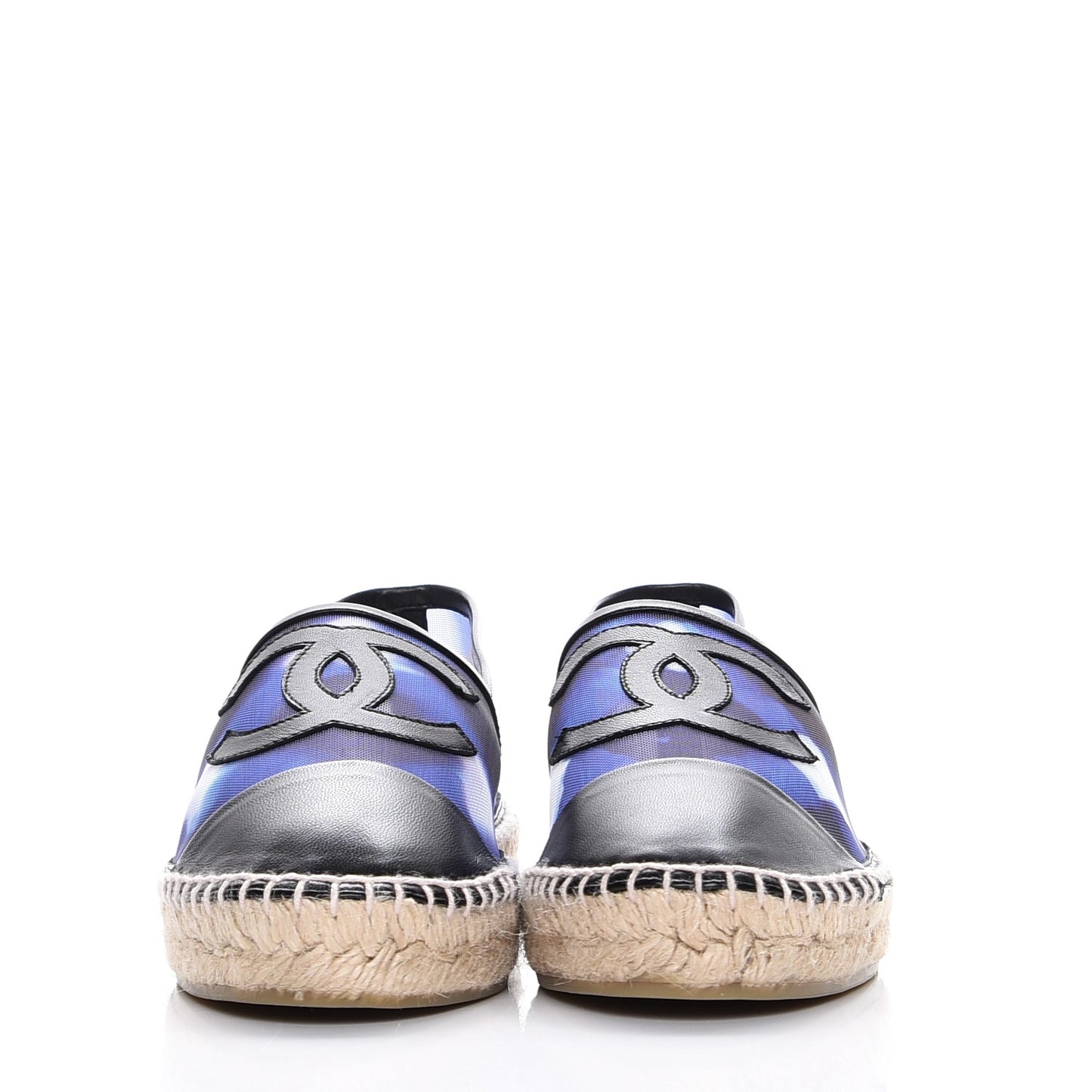 Mesh Lambskin Check Print CC Espadrilles 39 Blue Black White