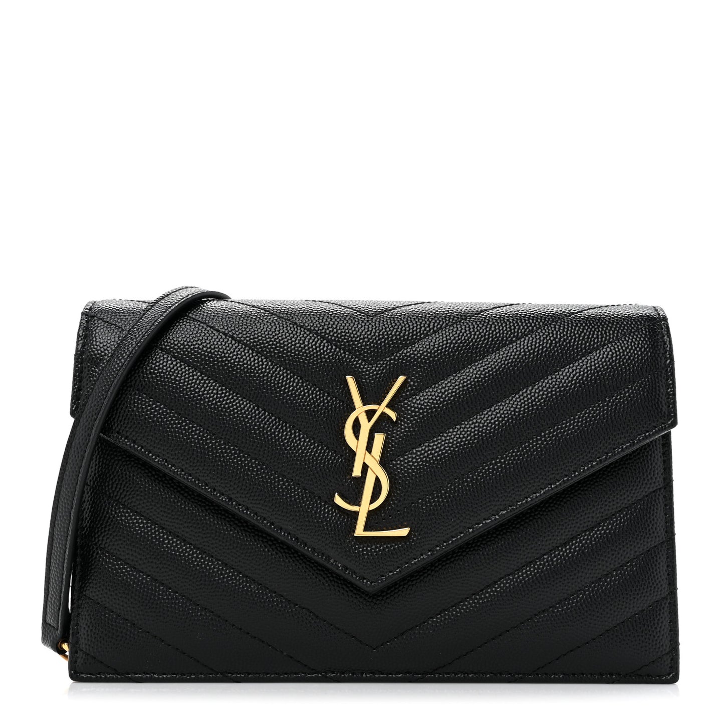 Grain De Poudre Matelasse Chevron Monogram Envelope Chain Wallet Black