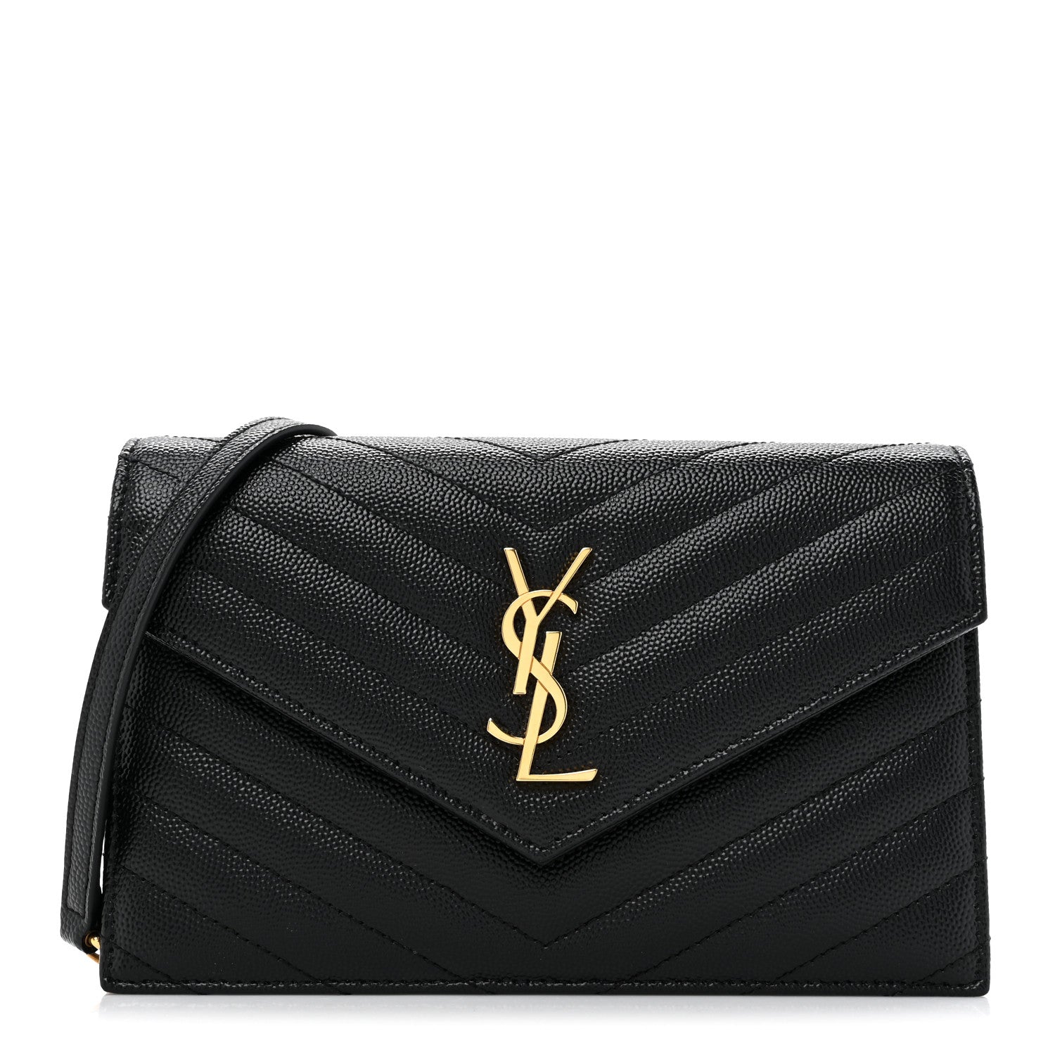 Saint Laurent Grain De Poudre Matelasse Chevron Monogram Envelope Chain Wallet Black 1 of 11