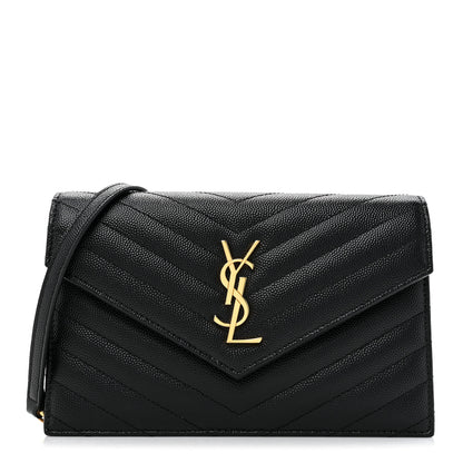 Saint Laurent Grain De Poudre Matelasse Chevron Monogram Envelope Chain Wallet Black 1 of 11