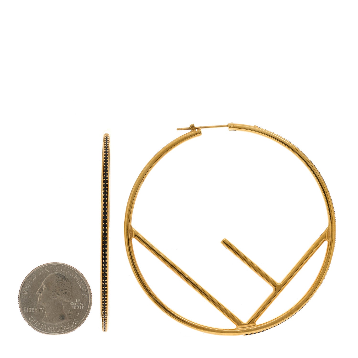 Fendi Metal Crystal Large F is Fendi Hoop Earrings Yellow Gold 2 of 4