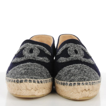 Chanel Velvet Tweed CC Espadrilles 38 Navy Grey 2 of 9