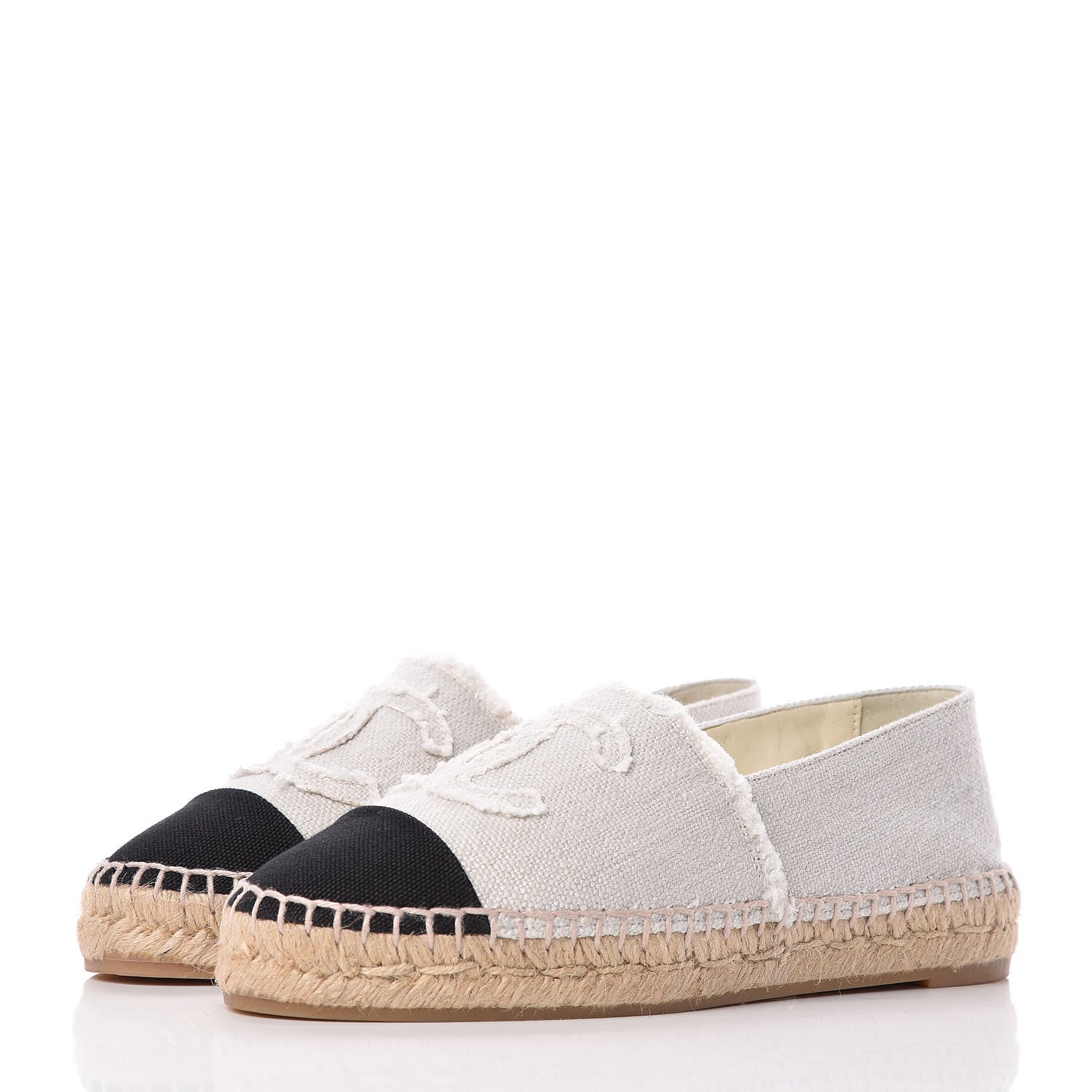 Chanel Linen CC Espadrilles 36 Beige Black 3 of 11