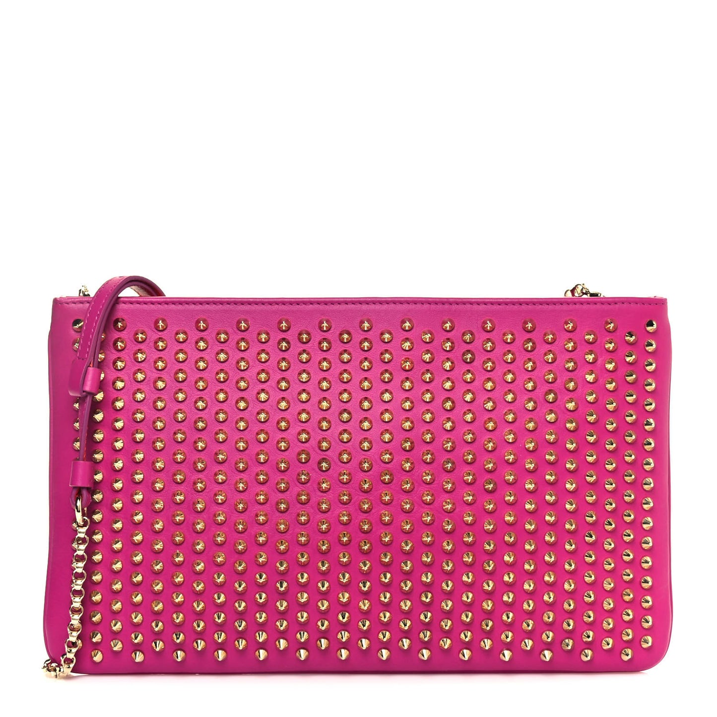 Calfskin Studded Loubiposh Chain Clutch Rose Indien Gold