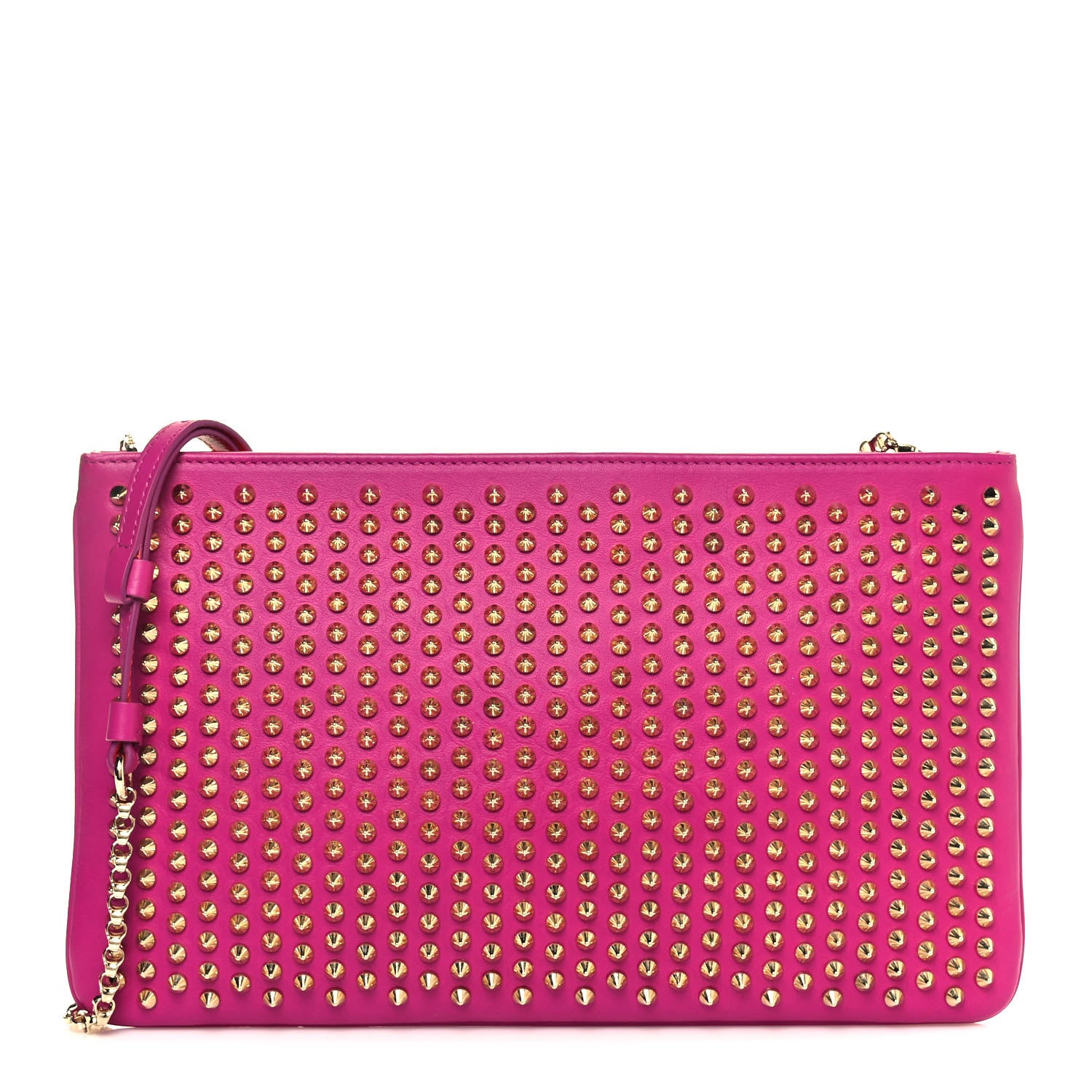 Christian Louboutin Calfskin Studded Loubiposh Chain Clutch Rose Indien Gold 1 of 11