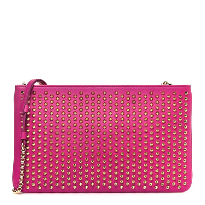 Christian Louboutin Calfskin Studded Loubiposh Chain Clutch Rose Indien Gold 1 of 11