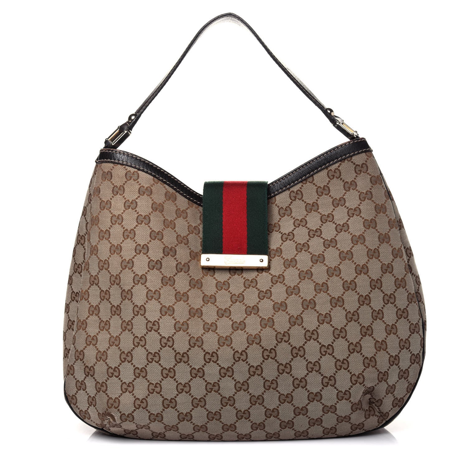 Gucci Monogram Large New Ladies Web Hobo Dark Brown 1 of 20