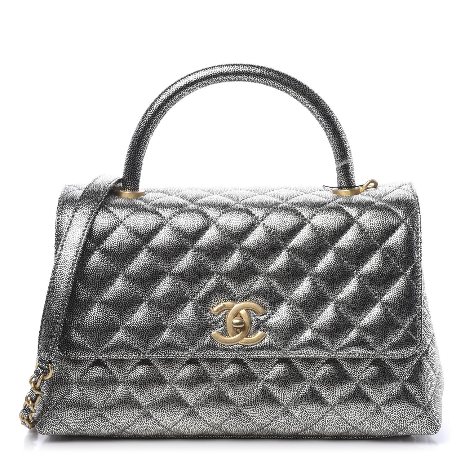 Chanel Metallic Caviar Quilted Small Coco Handle Flap Silver 1 of 11