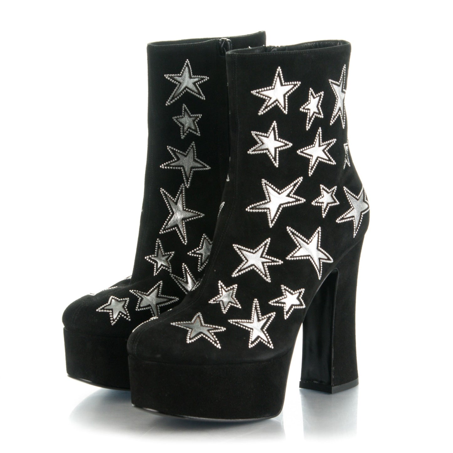 Kid Scamosciato Lambskin Candy Star Studded Platform Boots 36.5 Black