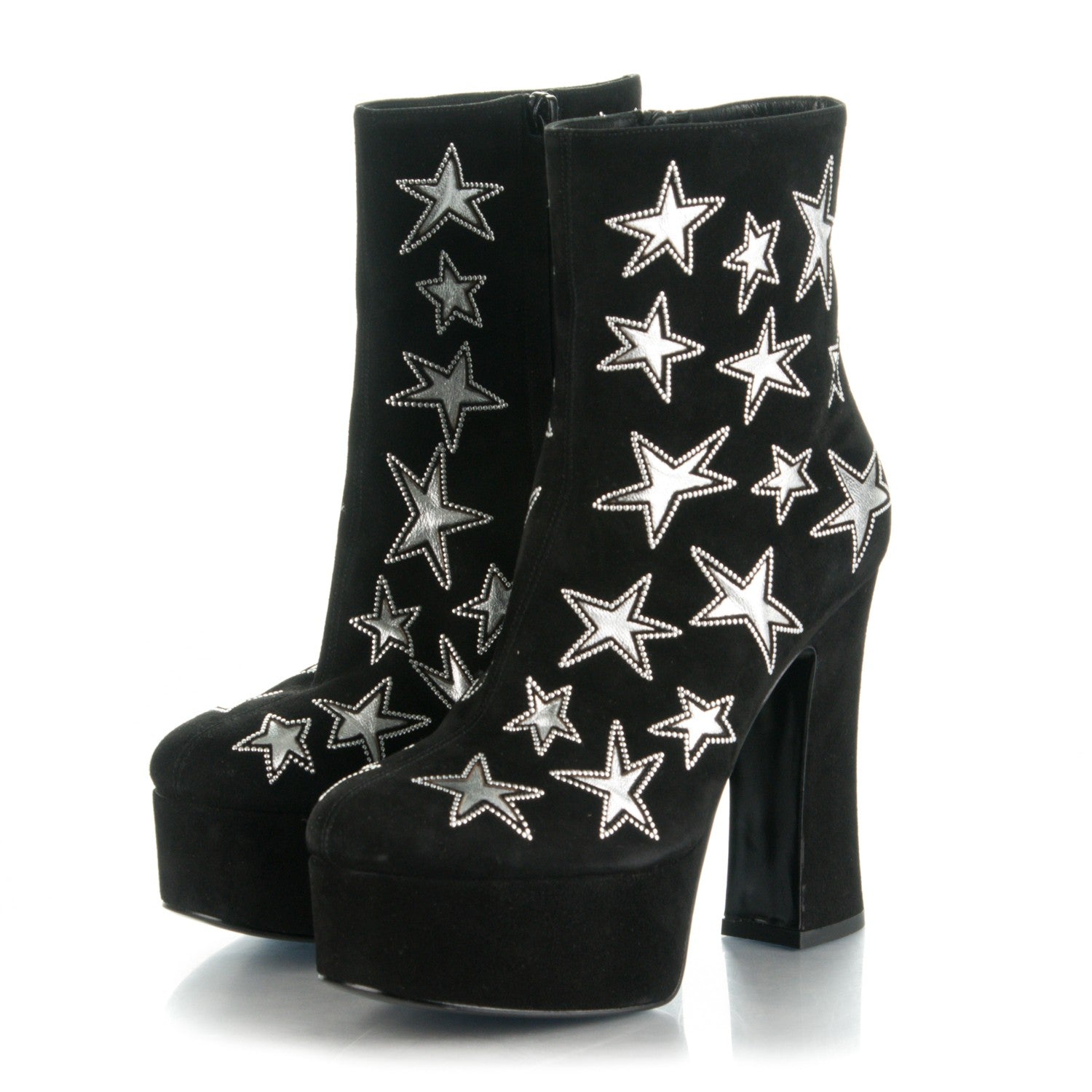 Saint Laurent Kid Scamosciato Lambskin Candy Star Studded Platform Boots 36.5 Black 3 of 10